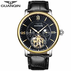 2023 Mode GUANQIN Herrklockor Toppmärke Lyx Skeleton Watch Herr Sport Läder Tourbillon Automatisk Mekanisk Armbandsur