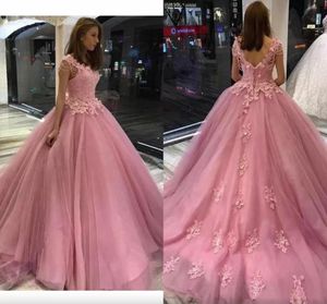 Rose Pink Sweet 16 Dresses Pearls Beading Crystal Applique Lace Quinceanera Dress Ball Gowns Prom Graduation Dress 8th Grade