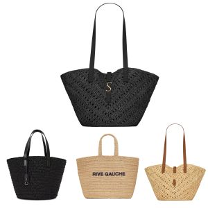 高品質のRive Gauche Womens Beach Tote Bag Luxury Handbag Weaveクラッチストローファッションショッピングバッグデザイナーポチェットリネンキャンバスクロスボディメンズショルダーバッグ