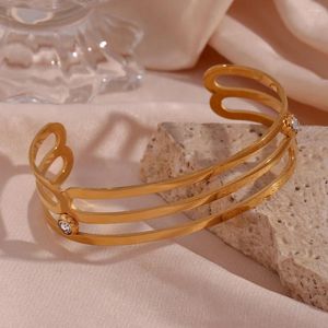 Bangle rostfritt stål tre lager ihålig öppning armband charms kvinnor guld färg vintage uttalande smycken gåva