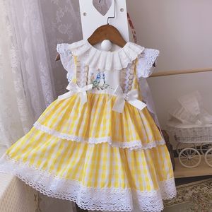 Vestidos de menina verão verão espanhol garotas de princesa rabitt vestido lolita bolo bolo papagaio de aniversário garotas eid roupas de flores vestidos de flor 230413