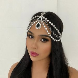 Haarspangen INS Mode Mehrschichtige Strass Fransen Kopfkette Böhmische Damen Hochzeit Ball Glänzender Schwarzer Kristall Anhänger Stirn