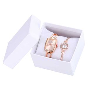 Two Piece Set Women's Watch Leisure Versatile Armband Fashion Present Box Quartz Watch