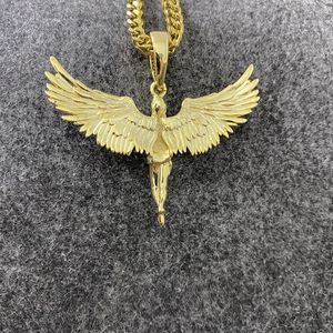 Fshion 65cm Cuban Chain Pendant Necklaces Men Women Innlaid With Zircon Angel Wings Copper Hip-hop Rap Necklace Jewelry Unisex