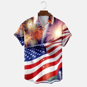 Camicie casual da uomo Stampa 3D Camicette con bottoni grafici bandiera americana del 4 luglio da uomo Estate monopetto manica corta Camisas Blusas