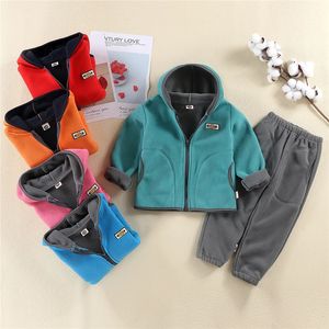 Giyim Setleri Kalın Peluş Sıcak Giysiler Setleri Erkek Kız Kızlar Kış Bahar Hoodies Ceket Pantolon 2 PCS Büyük Çocuk Rocker Polar Suit 2-12 Yıl 231113