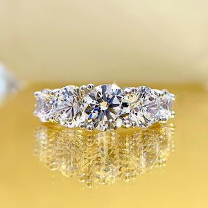 Anéis de casamento Moda S925 Silver Ring Incloy Shining 5pc Simulação Diamond Pong Settings Lovers Engagement Jóias finas