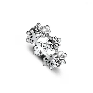 Küme halkaları çiçek sterling gümüş 925 geometrik tasarım bitki parmak yüzüğü kadınlar için şanslı yıldönümü klasik takı kadın hediyesi 2023