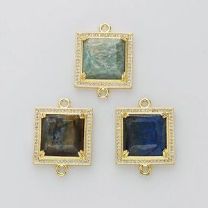 Pendant Necklaces Art Deco Natural Golden Plated Square Multi-kind Stone For Women Crystal Minimalist Charm Jewelry Necklace Accessories