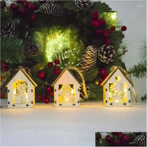 インテリアデコレーションクリスマス装飾屋内パーティーのための飾る装飾品のための小さな導かれた木製の家の木の木の木の飾り飾りd dh4sa