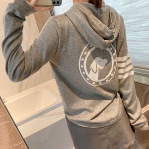 TB Women S Sweaters Fashion Brand Autumn New Dog Print Four Bar White Sweater Hoodie Versatile European Tom Casual Top