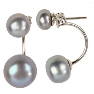 Orecchini a bottone YACQ Argento sterling 925 Perla d'acqua dolce 9-9.5mm Doppia goccia Bianco Gioielli regalo di fascino per le donne Ragazze adolescenti Blu