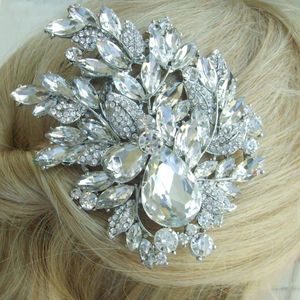 Hair Clips 4.33" Wedding Bridal Flower Comb Clear Rhinestone Crystal FSE04672C1