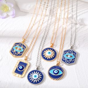 S3561 Geometrische Evil Eye Anhänger Halskette Für Frauen Emaille Türkisch Blau Augen Choker Halsketten