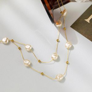 Pendant Necklaces 2023 Stainless Steel Double Layer Large Pearl Necklace For Women Trend Girl Neck Jewelry Chain Party Wedding Gif