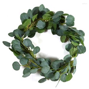 Flores decorativas 1m FAUX EUCALYPTUS GARLANHA PLANT VINES ARTIFICIAL VINAS PEDIMENTAS A GREENARY PARA CEMO DE CASAMENTO DO ARCH Decoração de parede