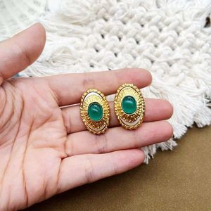 Saplama küpeler oval şekil yeşil opal aksesuarlar femme pentientes kadınlar için