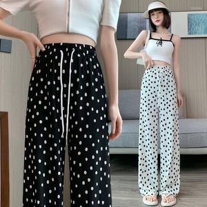 Women's Pants Muscle Sense Pressure Pleated Wide Leg Female Summer Drape Loose Bf Lazy Wind High Waist Skinny Polka Dot Dragging