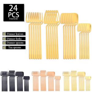 Caixas de armazenamento Caixas 24 Pcs Conjunto de Louça de Ouro Aço Inoxidável Talheres Faca de Cozinha Garfo Colher de Chá Matte Talheres Talheres Ocidentais Presente 231113