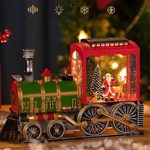 Juldekorationer God julmusiklåda Tåg Santa Claus Snowman Christmas Gift Music Box Crystal Ball Ornament Bord Juldekoration 231109