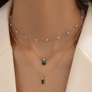 Choker French Exquisite 3 Layers Pearl Rhinestone Necklaces For Women Vintage BoHo Clavicle Chain Party Jewelry Gifts