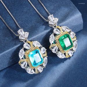 Kolye Küpe Seti Springlady Zarif Laboratuvar 10 12mm Kare Tourmaline Emerald Sounded Women Luxury Party Fine Jewelry