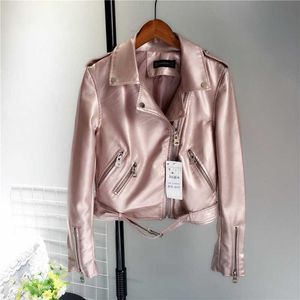 Women's Leather & Faux Shinny PU Jackets Women Long Sleeve Jacket Coat Ladies Clothes Female Fashion Zipper Motorcycle Basic Outwear