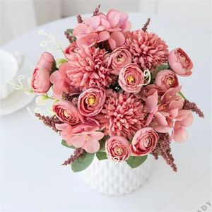Decorative Flowers Wedding Bouquet Healthy Material Home Decoration Variety Of Styles White Holding Artificial Hydrangea No Odor Yellow
