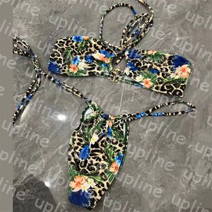 Sexy Leopard Bikinis Women Bandage Bandeau Swimwear Summer Flower Print Lace Up Thong Biquinis Desinger Bra Swimsuit