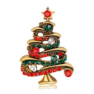 Classic Rhinestone Christmas Tree Brooches Antique Gold Plated Alloy Women Girls Brooch Pins Jewelry Xmas Decor Accessories