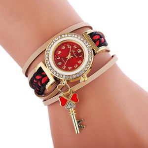 Wristwatches Wholesale Woman Fashion Colorful Wrap Chain Bracelet Watch Big Key Pendant Leather Lady Casual Dress WatchesWristwatches