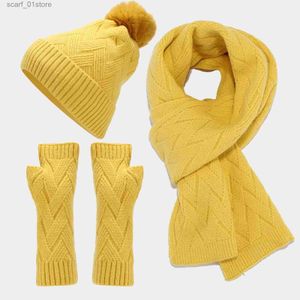 Hats Scarves Sets Women Men Autumn Winter Warm Wool Hat Scarf Gs Slouchy Three Pieces Winter Snow Knit C Scarf Gs Hat Set for Teen GirlsL231113