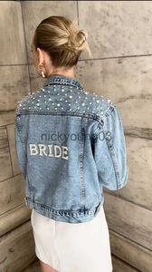 Women's Jackets BRIDE Rhinestone and Pearl Denim Jacket Custom Mrs. Jean Jacket Wifey Denim Personalized Bridal Wedding Jacket Bride to Be Coats J231113