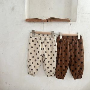 Trousers Autumn Winter Boy Infant Girl Baby Plus Fleece Thicken Corduroy Pants Child Dots Casual Pant Kid Loose Cotton Trouser 231113