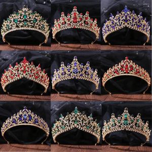 Grampos de cabelo DIEZI Barroco Verde Azul Vermelho Cristal Coroa Tiara Para Mulheres Festa de Casamento Elegante Acessórios de Vestido de Noiva de Luxo