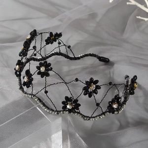 Hårklipp Handgjorda breda pannband Net Blomma Rhinestone Hårband Crown Tiara för kvinnor 2023 Design Bride Wedding Jewelry Headpieces