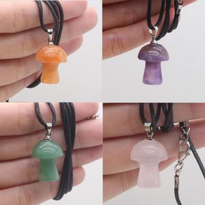 Pendant Necklaces Wholesale 1PC Natural Stone Amethyst Aventurine Quartz Crystal Agate Mushroom Necklace Handmade Jewelry Making Accessory