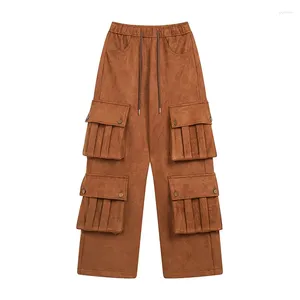 Men's Pants High Street Hip Hop Cargo Fashion Streetwear Oversized Y2K Trousers With Multi Pockets Loose Fit Suede Joggers