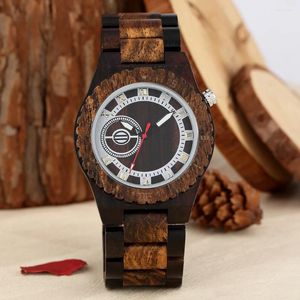 Relógios de pulso clássico relógio de madeira natureza sândalo esqueleto quartzo numerais romanos dial pulseira presentes para homens mulheres casal reloj de madera