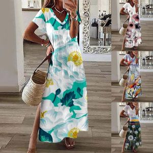Casual Kleider Damen Einfache Mode Frühling Sommer Kurzarm V-Ausschnitt Langes Kleid Petite Für Damen
