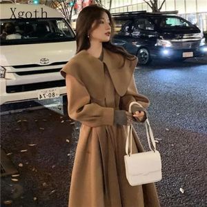 Women's Wool Blends Autumn/Winter Jacket Elegant Advanced Designer Temperament Woolen Coat Camel Hög midja Midlängd Girly Windbreaker 231114