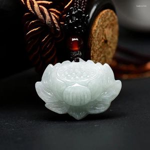 Pendant Necklaces Natural Jade Lotus With Beautiful Rope Chain Necklace Fengshui Amulet Talisman Symbolize Happiness