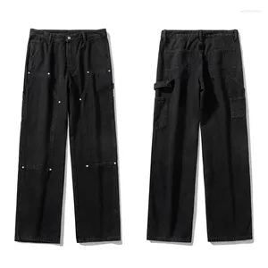 Men's Jeans Washed Double Knee Logging Pants Men Women Straight Tube Loose Fitting American Wide Leg Worn-out Casual