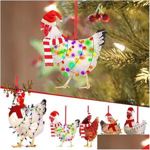 Juldekorationer Juldekorationer Scarf Chicken Holiday Decoration Outdoor Wood Ornament Hanging Pendant Decor Diy Drop Del DHBP3