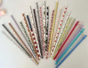 9 inch Drinking Straws for 15oz Reusable Plastic Hard Straws 23cm in Long Colored Leopard Cactus Glitter flamingo Cow Replacement Tumbler Straws fast AAA