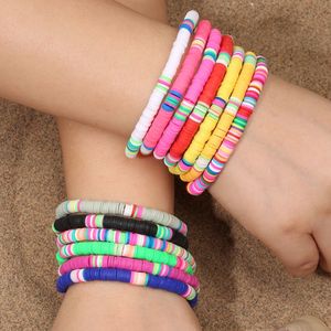 Surfer Heishi Clay Bead Stränge Armbänder Mode Frauen Regenbogen Stapelbare Perlen Stretch Freundschaft Hand Charms Boho Böhmen Sommer Strand Schmuck Zubehör