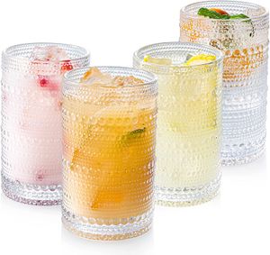 2024 Dricksglasögon Art Deco Vintage Glassware Tall Crystal Tumblers Clear Prossed Glass Cups Romantic Iced Beverage Glass för ölcocktail Soda Cappuccino