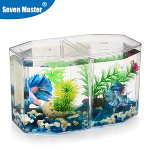 Aquariums Acrylic Guppy Fish Tank Two Splits Betta Bowl Transparent Hatchery Breeding Isolation Box 230414