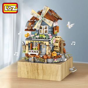 Blocks loz building blocks windmill house music box audio toy small particles assembled girl birthday gift 231114