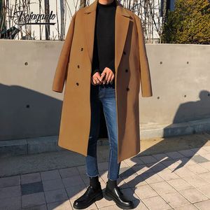 Män s jackor foJaganto Autumn Winter Fashion Woolen Blandar Päls Men koreansk stil LAPEL SOLID Färg Vindbrytare Tjock British Casual Male 231114